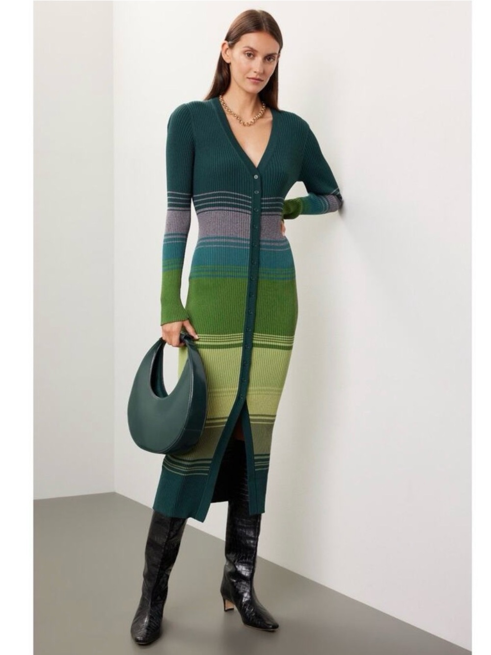 Staud Shoko Midi Dress Pine Forest